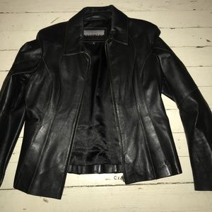 Black leather jacket.